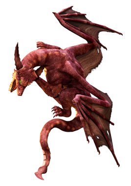 Beyaz arka planda izole edilmiş bir fantezi ejderhanın 3 boyutlu canlandırması