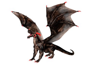 Beyaz arka planda izole edilmiş bir fantezi ejderhanın 3 boyutlu canlandırması