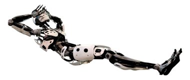 Beyaz arkaplanda izole edilmiş bir erkek robotun 3B görüntülemesi