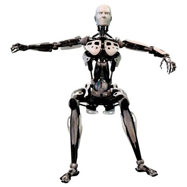 Beyaz arkaplanda izole edilmiş bir erkek robotun 3B görüntülemesi