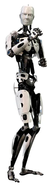 Renderelés Egy Férfi Robot Elszigetelt Fehér Háttér — Stock Fotó