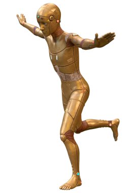 Beyaz arkaplanda izole edilmiş bir erkek robotun 3B görüntülemesi