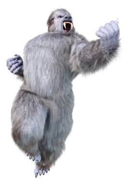 Bir kar canavarı ya da beyaz arka planda izole edilmiş bir Koca Ayak 'ın 3 boyutlu görüntüsü