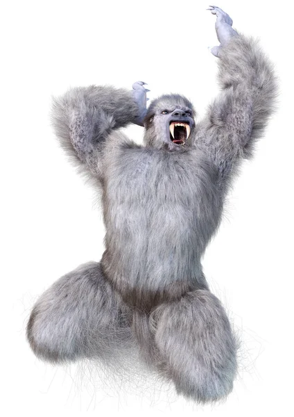 Απόδοση Ενός Πλάσματος Τέρας Χιόνι Ένα Bigfoot Απομονώνονται Λευκό Φόντο — Φωτογραφία Αρχείου