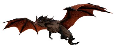 Beyaz arka planda izole edilmiş bir fantezi ejderhanın 3 boyutlu canlandırması