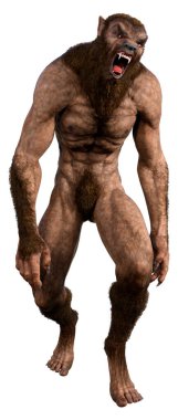 Beyaz arka planda 3 boyutlu bir kurt adam ya da Lycanthrope görüntüsü izole edilmiş.