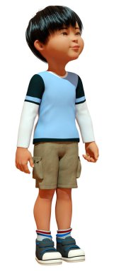 Beyaz arka planda izole edilmiş bir Asyalı çizgi film karakteri.