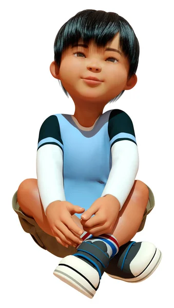 Rendering Cartoon Asian Boy Isolated White Background — Stock Photo, Image