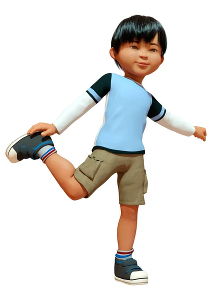 Vykreslení Kresleného Asijského Chlapce Izolované Bílém Pozadí — Stock fotografie