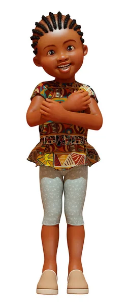 Vykreslení Kreslené Africké Dívky Izolované Bílém Pozadí — Stock fotografie