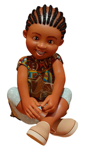 Vykreslení Kreslené Africké Dívky Izolované Bílém Pozadí — Stock fotografie