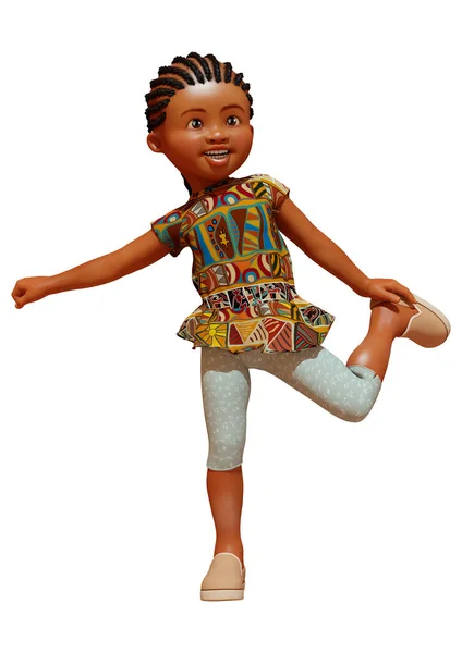 Renderowania Kreskówki Afrykańskiej Dziewczyny Izolowane Białym Tle — Zdjęcie stockowe