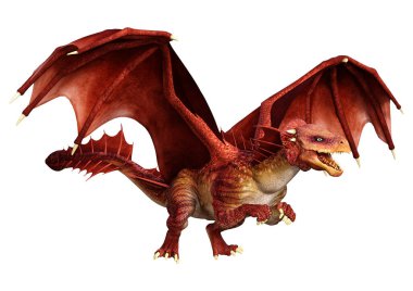 Beyaz arka planda izole edilmiş bir fantezi ejderhanın 3 boyutlu canlandırması