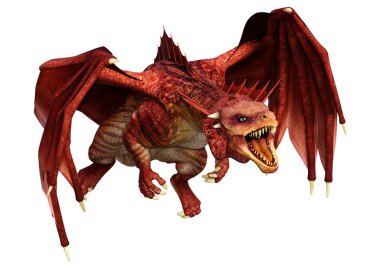 Beyaz arka planda izole edilmiş bir fantezi ejderhanın 3 boyutlu canlandırması