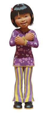 Beyaz arka planda izole edilmiş bir Asyalı kızın 3 boyutlu görüntüsü