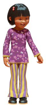 Beyaz arka planda izole edilmiş bir Asyalı kızın 3 boyutlu görüntüsü