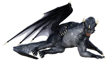 Beyaz arka planda izole edilmiş bir fantezi ejderhanın 3 boyutlu canlandırması