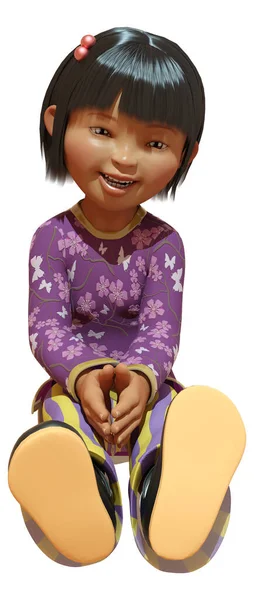 Beyaz Arka Planda Izole Edilmiş Bir Asyalı Kızın Boyutlu Görüntüsü — Stok fotoğraf