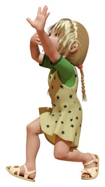 Beyaz arka planda izole edilmiş beyaz bir kızın 3 boyutlu çizimi