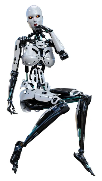 Vykreslení Ženského Robota Izolovaného Bílém Pozadí — Stock fotografie