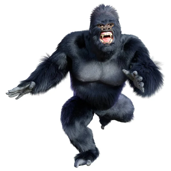 Rendering Una Scimmia Gorilla Nera Isolata Sfondo Bianco — Foto Stock