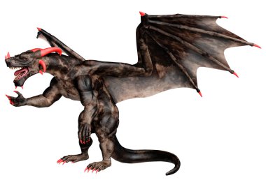 Beyaz arka planda izole edilmiş bir fantezi ejderhanın 3 boyutlu canlandırması