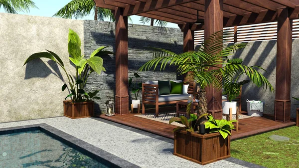 Rendering Tropical Summer Exterior — Stock Photo, Image