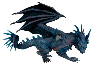 Beyaz arka planda izole edilmiş bir fantezi ejderhanın 3 boyutlu canlandırması