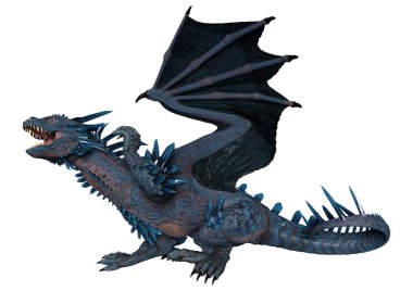 Beyaz arka planda izole edilmiş bir fantezi ejderhanın 3 boyutlu canlandırması