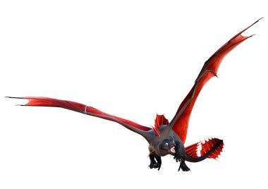 Beyaz arka planda izole edilmiş bir fantezi ejderhanın 3 boyutlu canlandırması