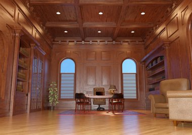 Bir emlakçı ofisinin 3D görüntüsü.