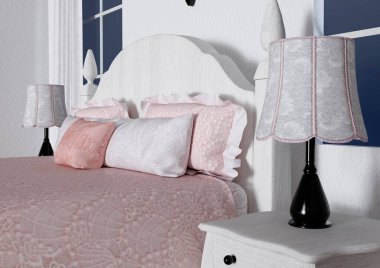 Eski bir yatak odasının 3 boyutlu dijital canlandırması