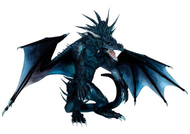 Beyaz arka planda izole edilmiş bir fantezi ejderhanın 3 boyutlu canlandırması