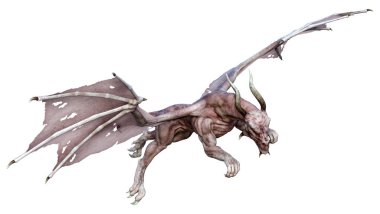 Beyaz arka planda izole edilmiş bir fantezi ejderhanın 3 boyutlu canlandırması