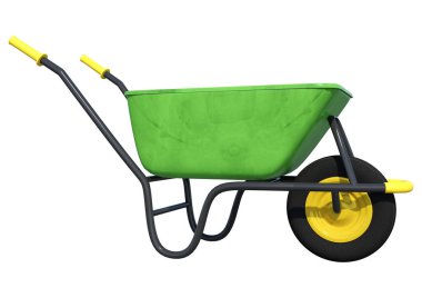 Beyaz arka plan üzerinde izole bir el arabası 3D render