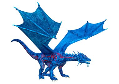 Beyaz arka planda izole edilmiş bir fantezi ejderhanın 3 boyutlu canlandırması