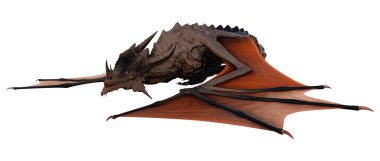 Beyaz arka planda izole edilmiş bir fantezi ejderhanın 3 boyutlu canlandırması