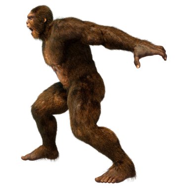 Beyaz arkaplanda izole edilmiş bir Koca Ayak veya Kocaayak 'ın 3B canlandırması