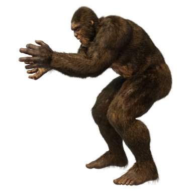 Beyaz arkaplanda izole edilmiş bir Koca Ayak veya Kocaayak 'ın 3B canlandırması