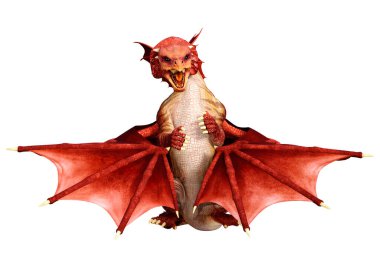 Beyaz arka planda izole edilmiş bir fantezi ejderhanın 3 boyutlu canlandırması