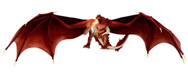 Beyaz arka planda izole edilmiş bir fantezi ejderhanın 3 boyutlu canlandırması