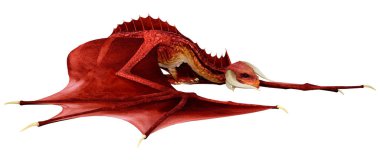 Beyaz arka planda izole edilmiş bir fantezi ejderhanın 3 boyutlu canlandırması