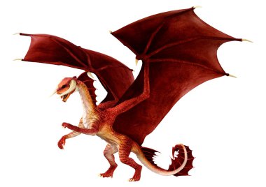 Beyaz arka planda izole edilmiş bir fantezi ejderhanın 3 boyutlu canlandırması