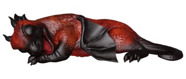 Beyaz arka planda izole edilmiş bir fantezi ejderhanın 3 boyutlu canlandırması