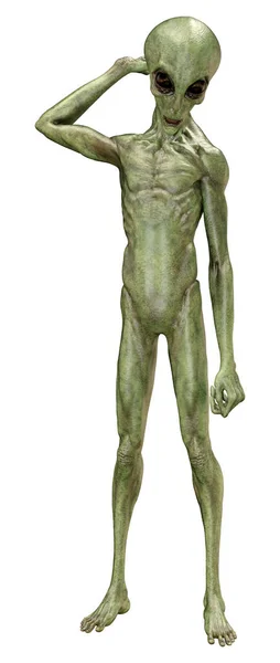 在白色背景上孤立的绿色外星人的3D渲染 — 图库照片