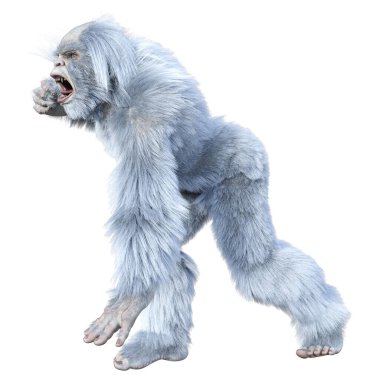 Yeti 'nin beyaz arka planda izole ettiği 3 boyutlu bir fantezi yaratığı.