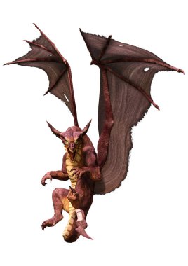 Beyaz arka planda izole edilmiş bir fantezi ejderhanın 3 boyutlu canlandırması