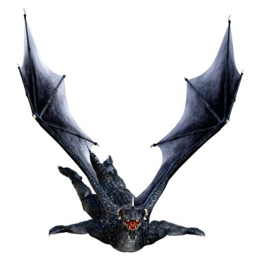 Beyaz arka planda izole edilmiş bir fantezi ejderhanın 3 boyutlu canlandırması