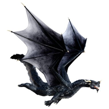 Beyaz arka planda izole edilmiş bir fantezi ejderhanın 3 boyutlu canlandırması