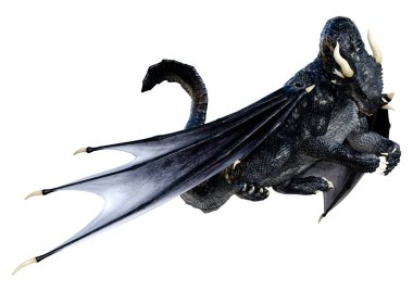 Beyaz arka planda izole edilmiş bir fantezi ejderhanın 3 boyutlu canlandırması